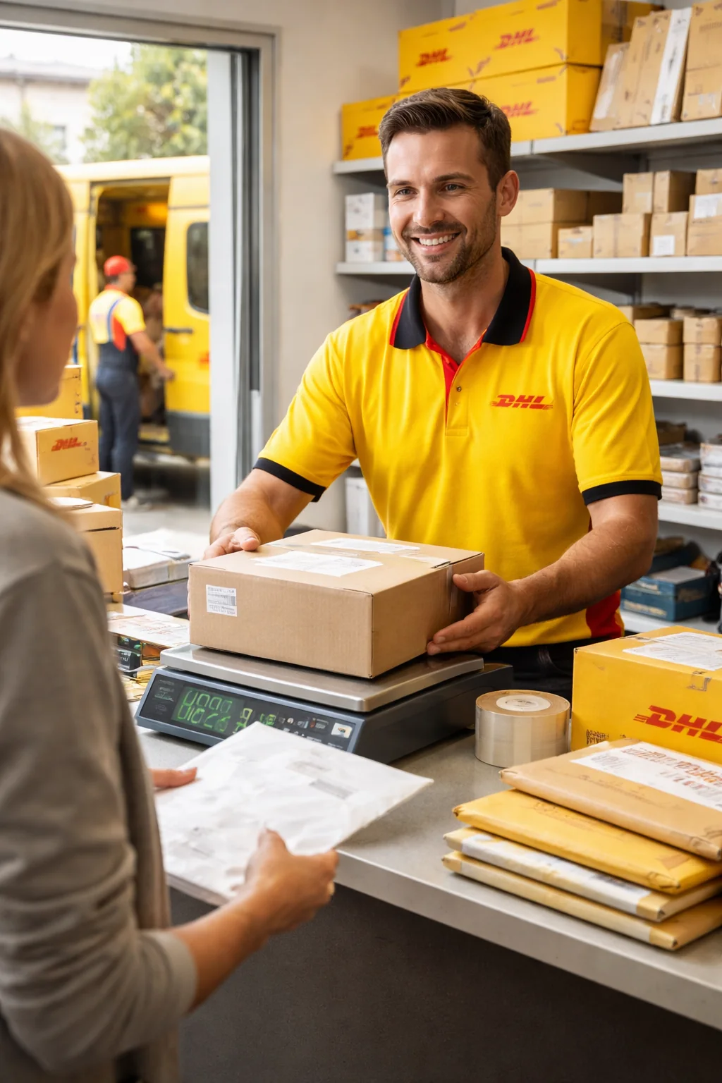 Postschalter mit Paketen und Briefen